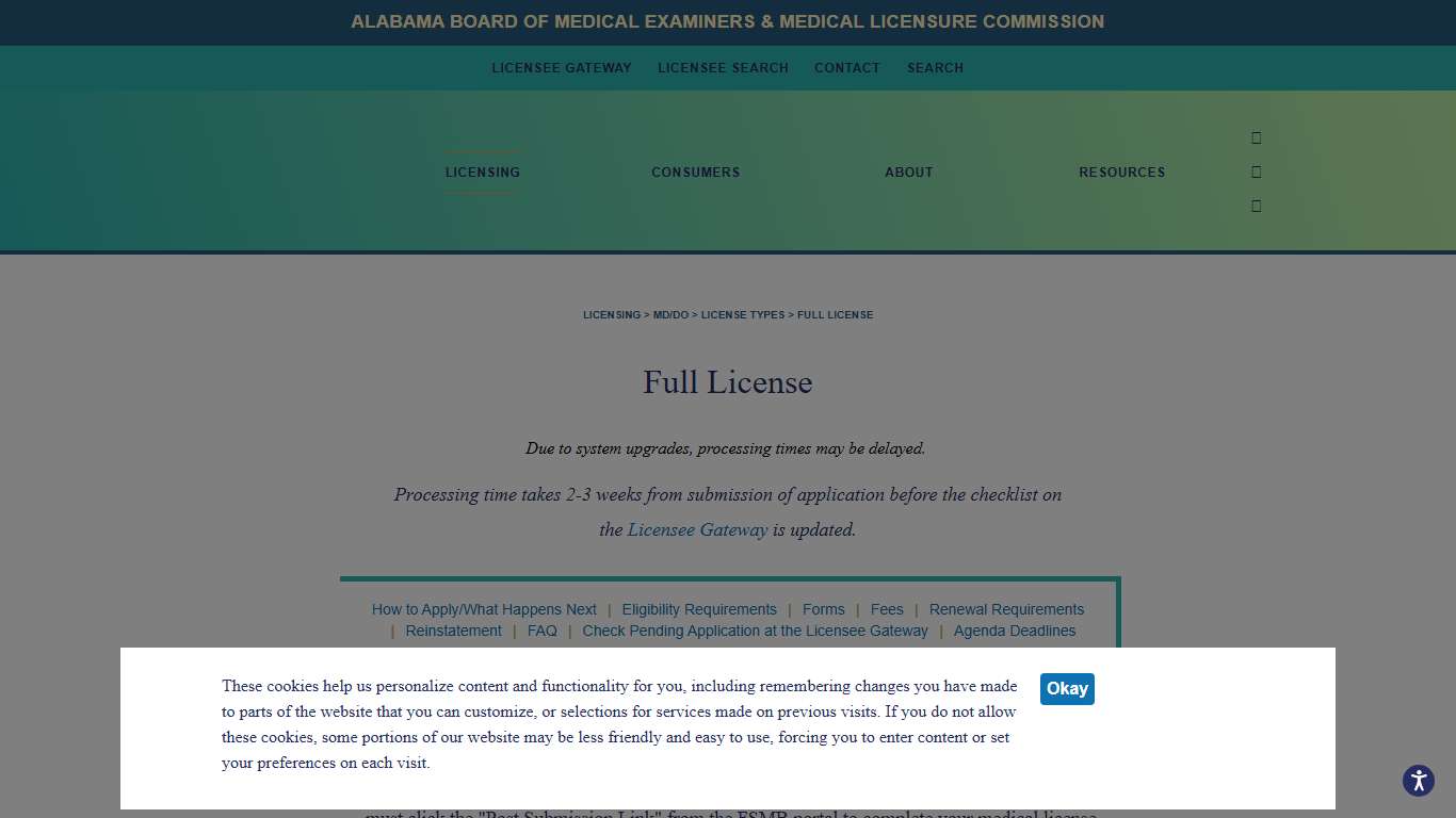 Full License | Alabama Board of Medical Examiners & Medical Licensure Commission