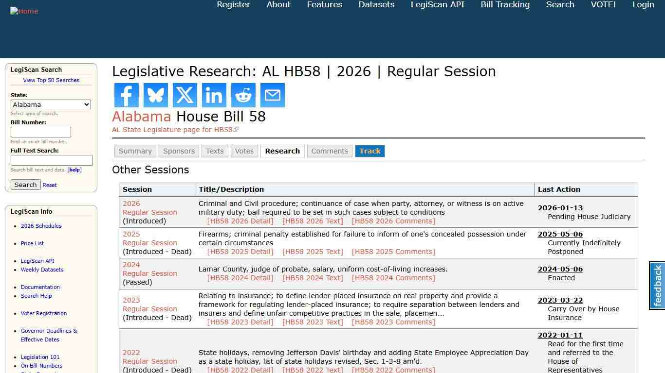 Legislative Research: AL HB58 | 2026 | Regular Session | LegiScan