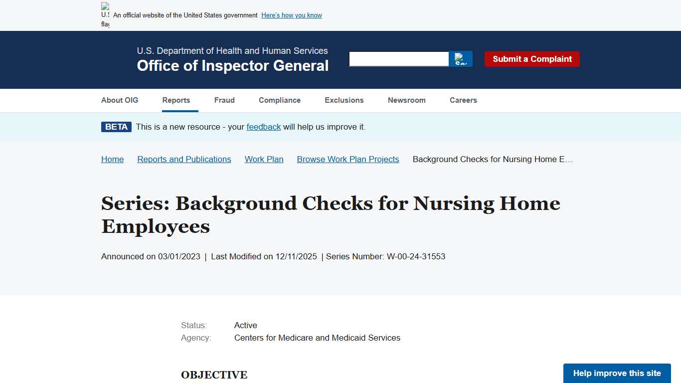 Background Checks for Nursing Home Employees | Office of Inspector General | Government Oversight | U.S. Department of Health and Human Services